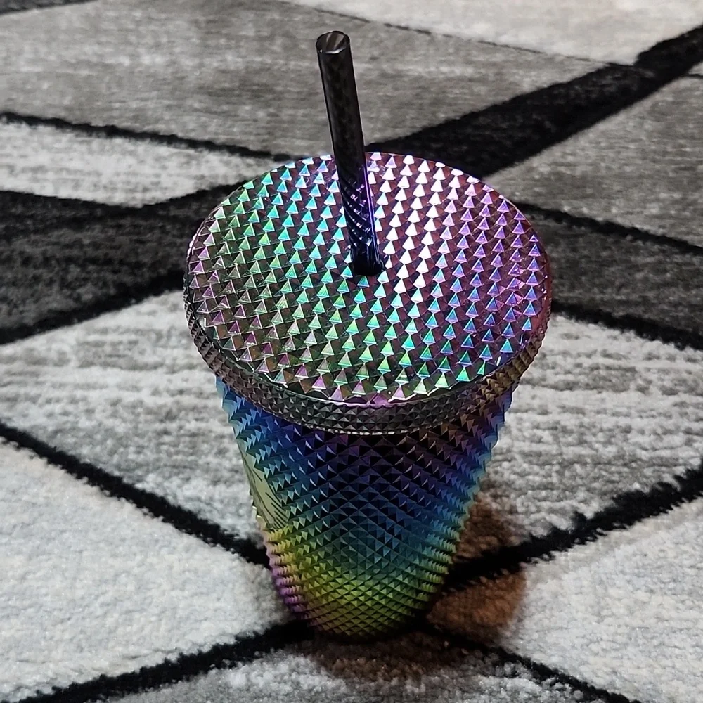 STARBUCKS 2023 OIL-SLICK RAINBOW IRIDESCENT STUDDED COLD-CUP TUMBLER 16 OZ